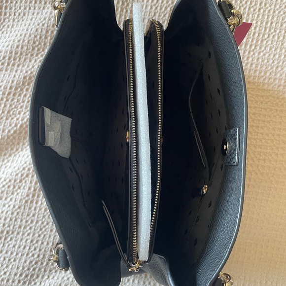 Kate Spade Large Triple Compartment Shoulder Bag Tote Pebble Black Leather - Picture 7 of 11